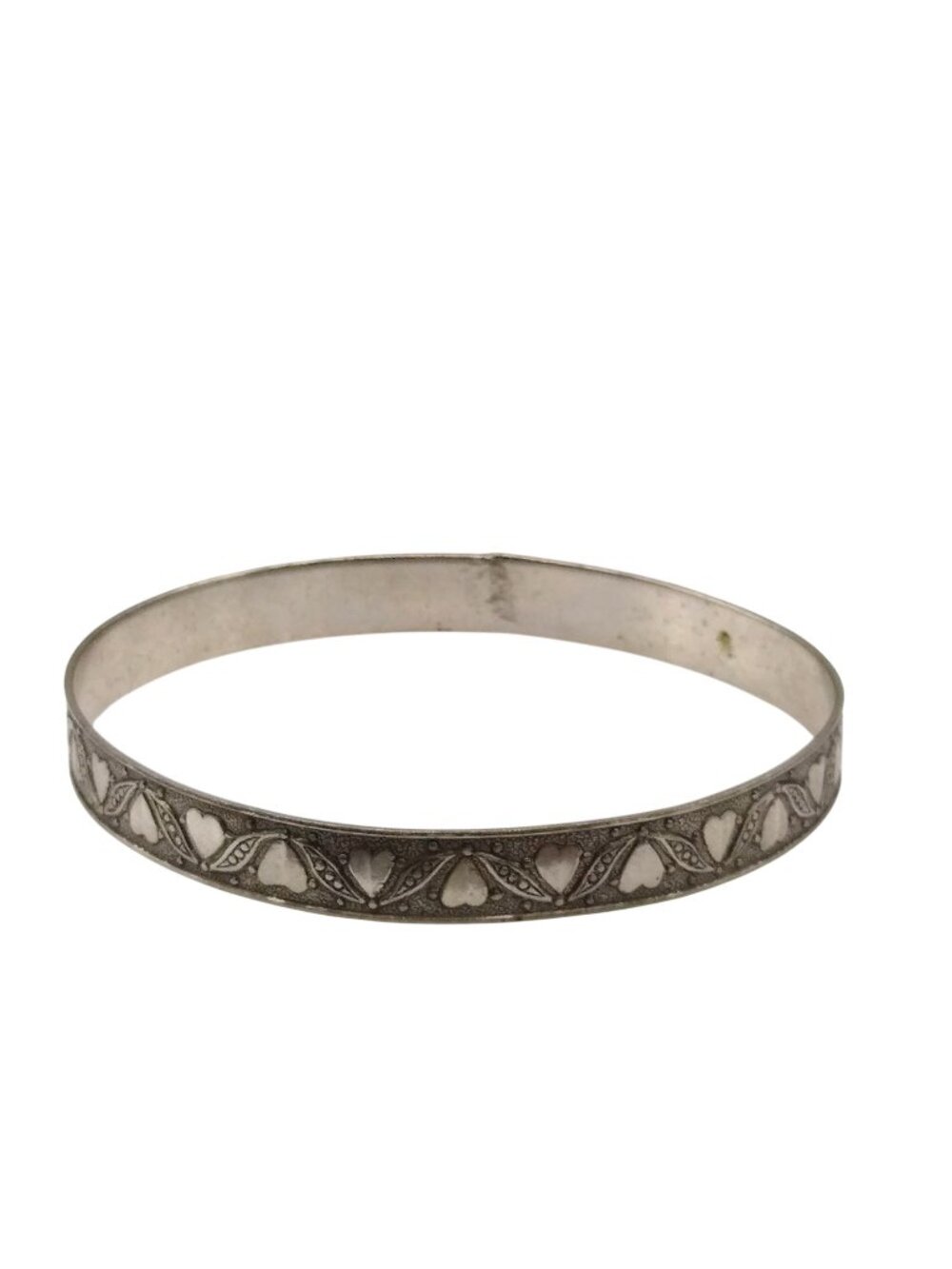 Hearts and Vines Bangle Bracelet, Vintage Silver Tone with Repeating Elegant